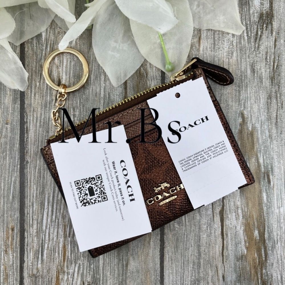 Coach Mini Skinny Id Case In Signature Canvas & Copper Metallic WalletBag Purse - Picture 5 of 6